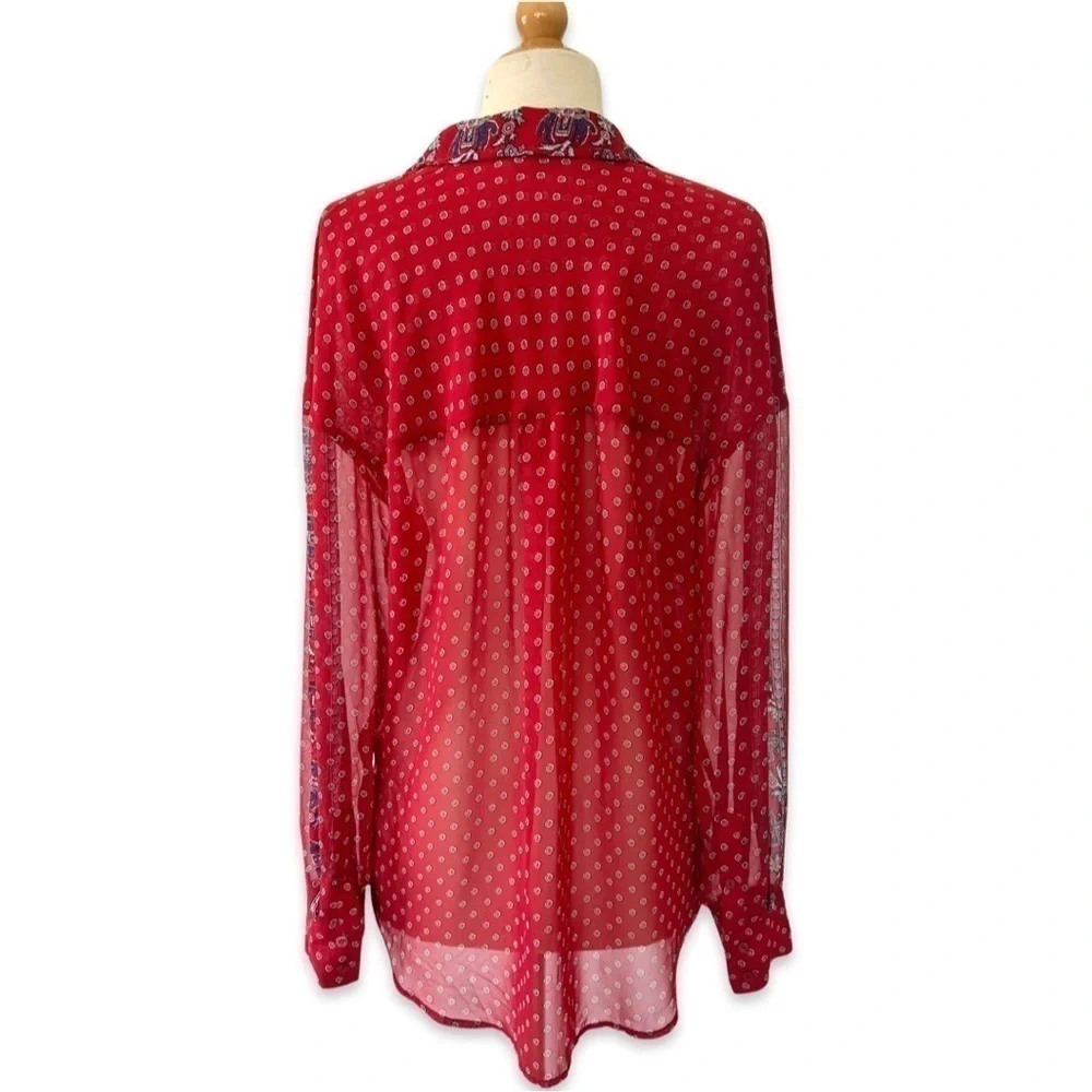 Free people Printed floral Blouse sheer Easy Rider Button-down in Red Combo